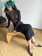 Lunivop Mesh Sheer Sexy Backless Strappy Dress Summer Elegant Outfits For Women Long Sleeve Tulle